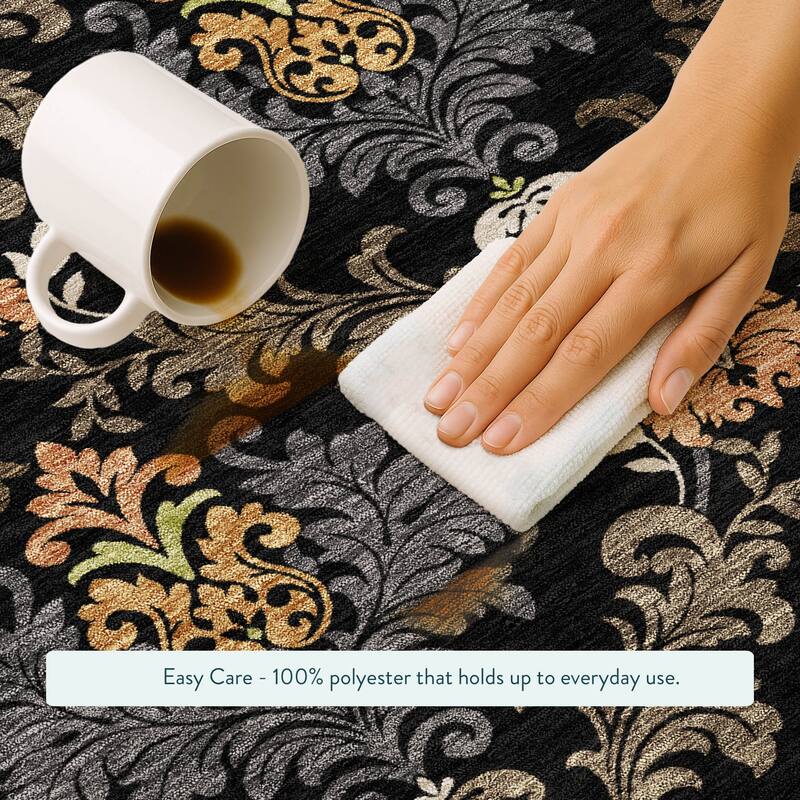 Machine Washable Indoor/ Outdoor Damask Patna Chantille Rug