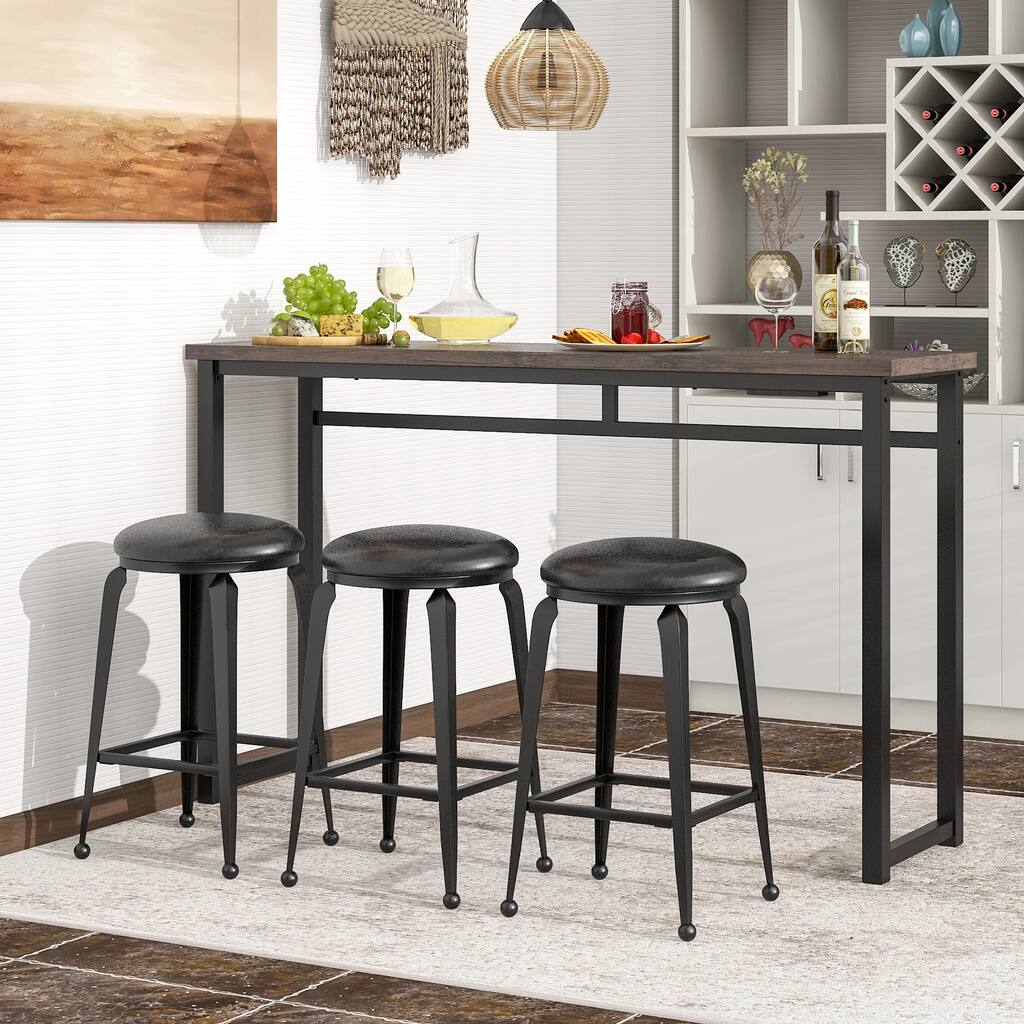 Industrial Bar Table with 3 Barstools for Dining Room Bistro