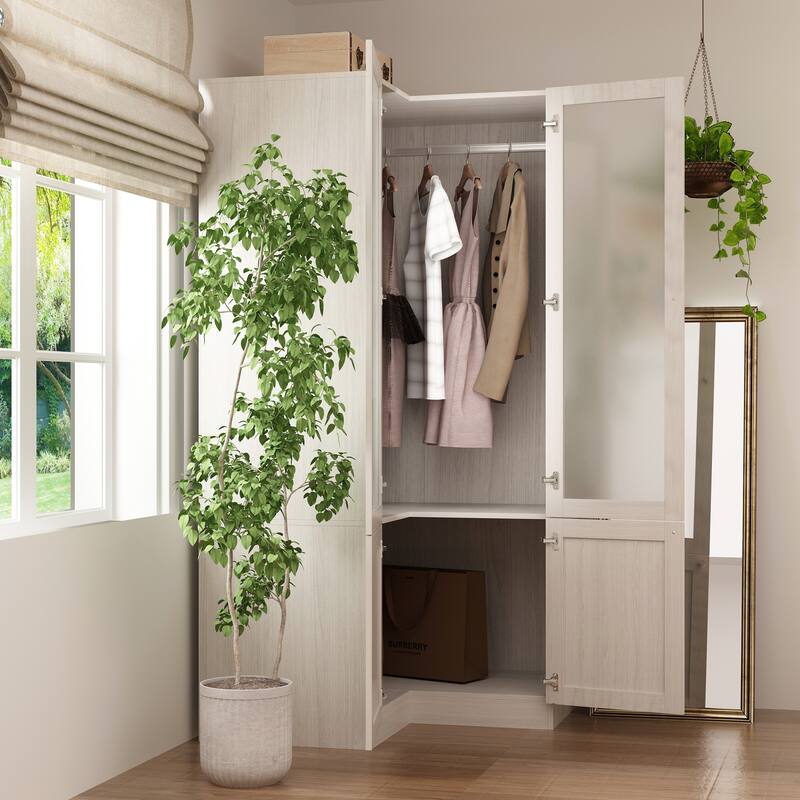 Large Glass Combination Cabinet: Contemporary Storage Closet Armoires