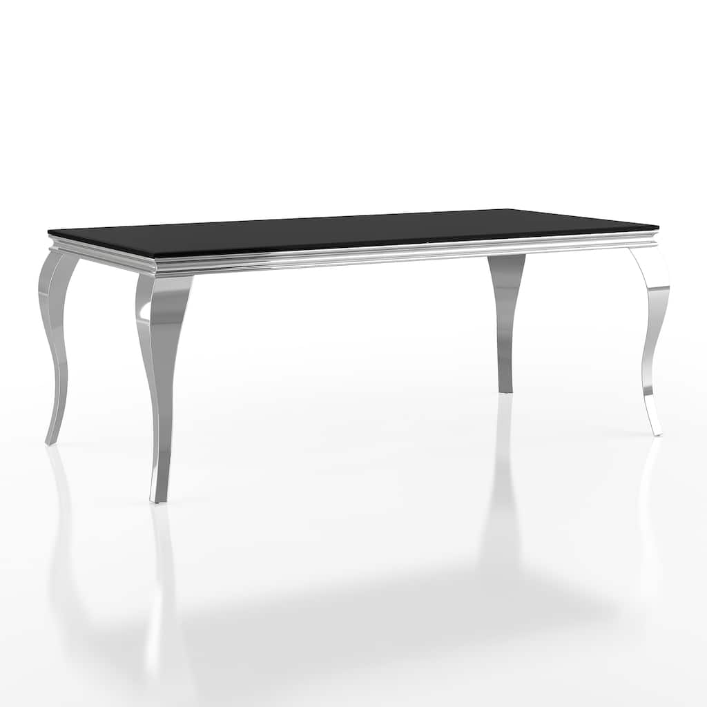 Furniture of America Pizo Glam 79-inch Chrome Leg Glass Top Dining Table
