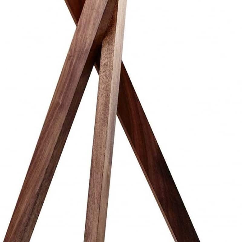 Brown Wood Linen Shade Tripod Table Lamp with Drum Shade and Rotary Socket Switch - 15” x 15” x 29.5” (D x W x H)