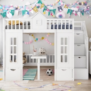 Unique Design Full-Over-Full Bunk Bed with Changeable Table, Bunk Bed Turn into Upper Bed and Down Desk