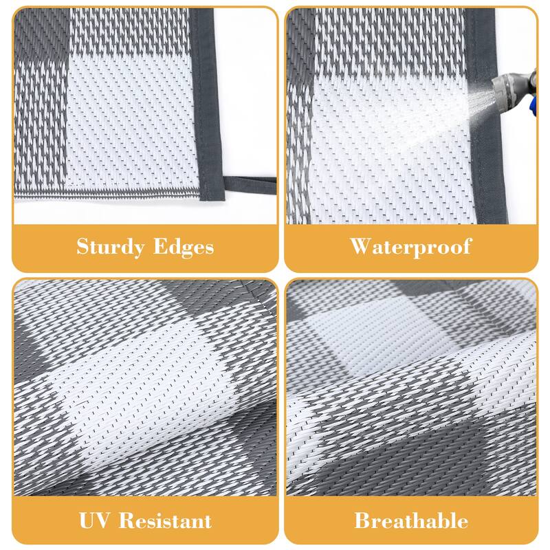 Outdoor Rug Waterproof Reversible Rug Indoor Outdoor Plaid Area Rug Plastic Straw Rug for Camping RV Backyard Patio