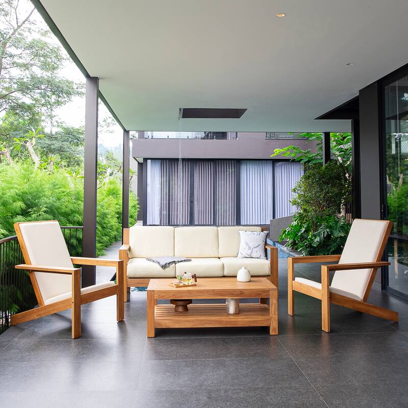 Cambridge Casual Logan 4-piece Teak Patio Conversation Set with Cushion - Sunbrella Vellum