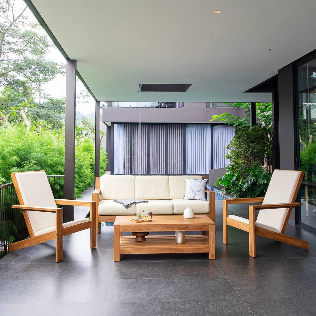 Cambridge Casual Logan 4-piece Teak Patio Conversation Set with Cushion