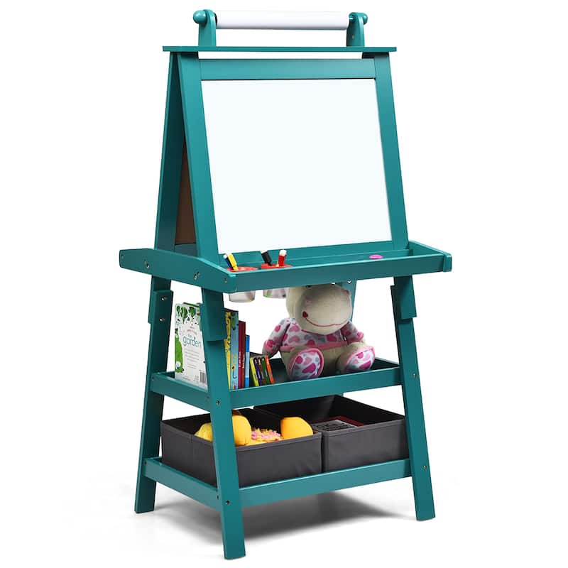 3 in 1 Kids Art Easel Double Sided Storage Easel w Storage Boxes - Blue