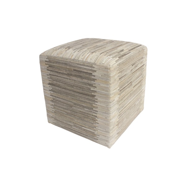slide 1 of 6, Noori Home Striped Hide Pouf Maxwell, Beige (18"x18"x18")