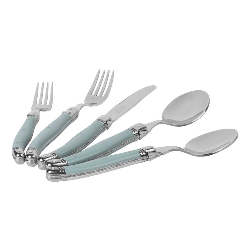 French Home Laguiole Connoisseur 20-Piece 18/10 Stainless-Steel Misty Blue Flatware Set
