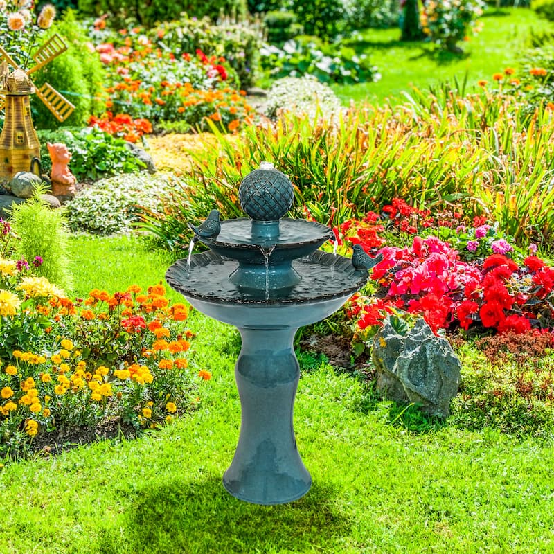Sunnydaze 2-Tier Resting Birds Ceramic Outdoor Water Fountain - 27"