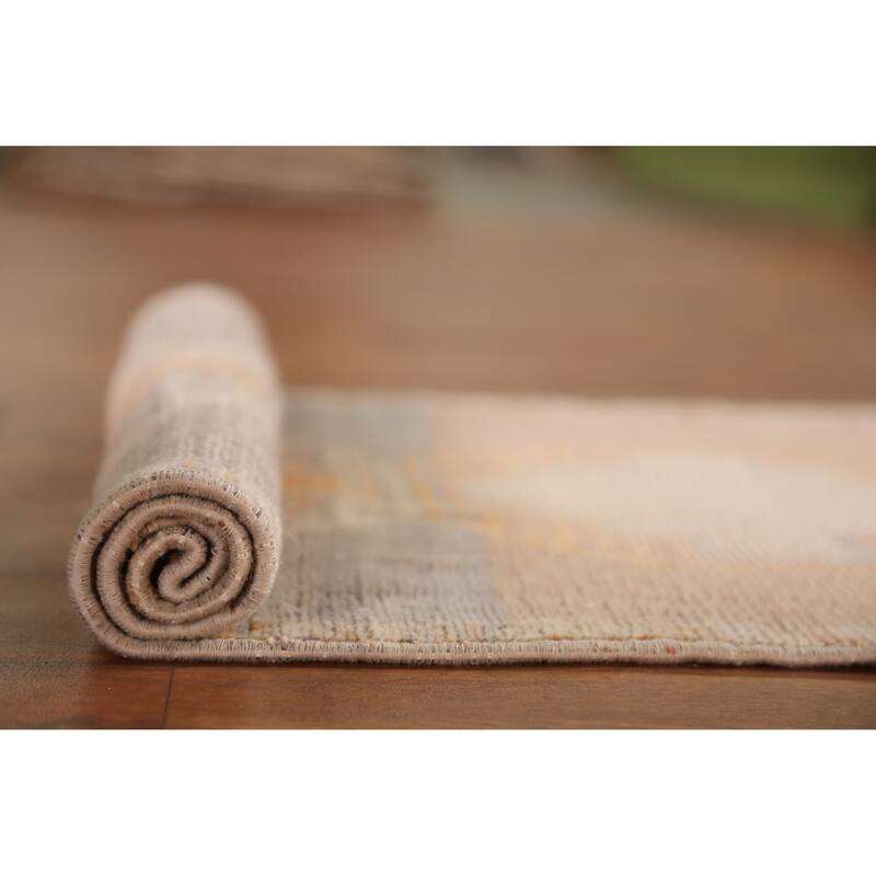 Hand Knotted Oriental 100% Wool Carpet Transitional Geometric Beige & Ivories Anatolian Area Rug - 2' 9'' X 1' 7''