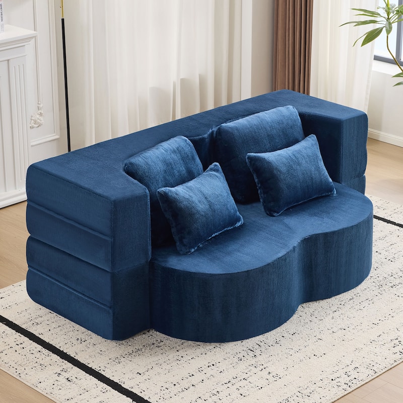 Queen Foldable Sleeper Sofa, Floor Couch Sofa Bed, High-Density Foam Convertible Lounge Sofa Loveseat