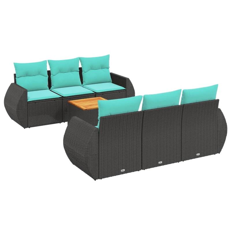 vidaXL 7 Piece Patio Sofa Set with Cushions Black Poly Rattan - 21.7x 24.4x 27.2
