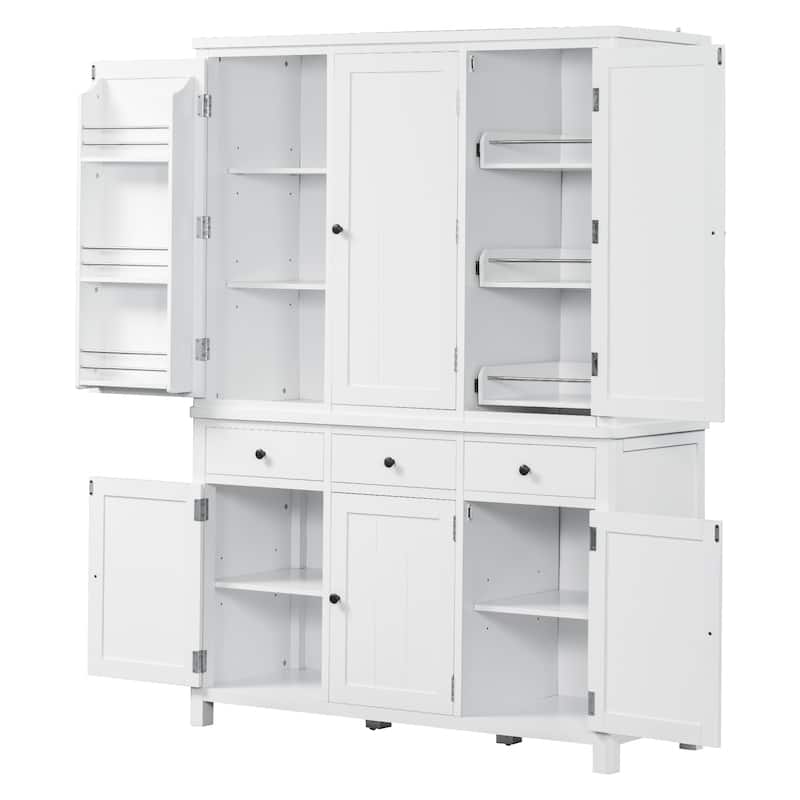 75" Farmhouse Kitchen Pantry Cabinet with Door Shelves, Large Freestanding Cupboard with Pull-Out Trays