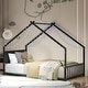 preview thumbnail 13 of 34, Twin Size Kids' House Bed Frame with Canopy, Built-In Multi-Color LED Lights, Sturdy Metal Slats, Low-Profile Design Twin Black - Twin
