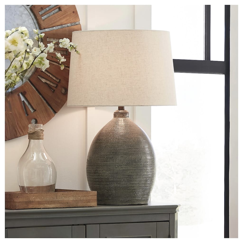 Joyelle Gray Terracotta Table Lamp - 17"W x 17"D x 28"H