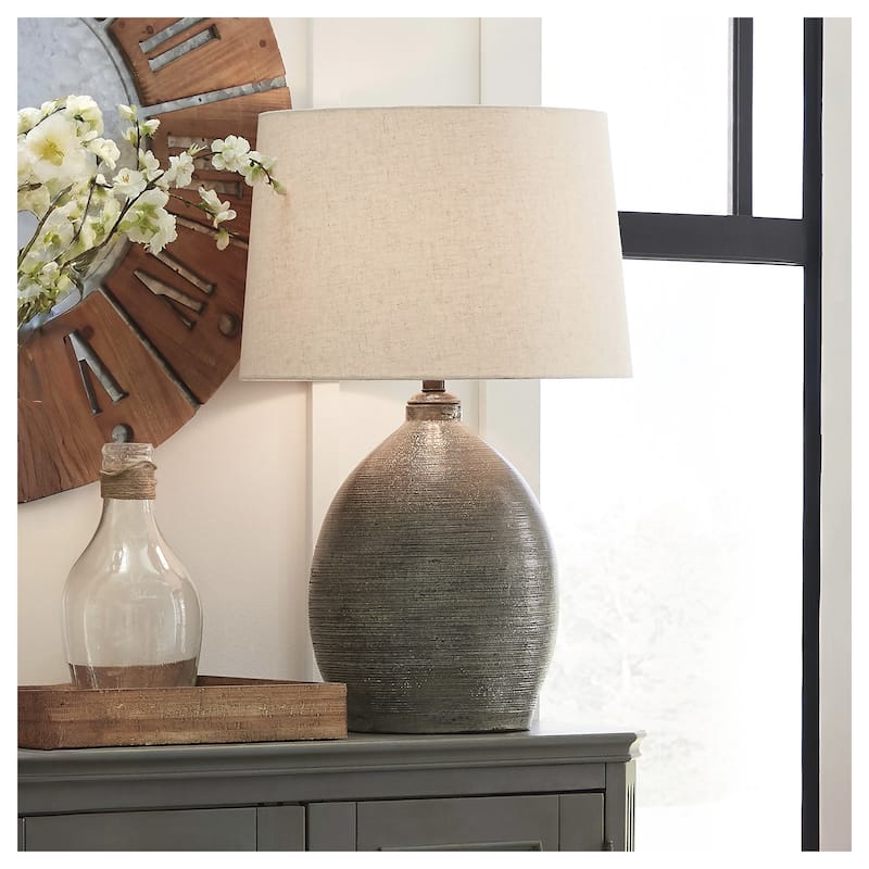 Joyelle Gray Terracotta Table Lamp - 17"W x 17"D x 28"H