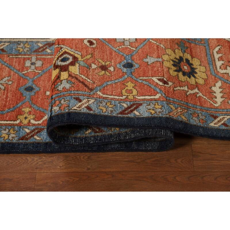 Vegetable Dye Geometric Heriz Oriental Area Rug Handmade Wool Carpet - 9'0" x 11'11"