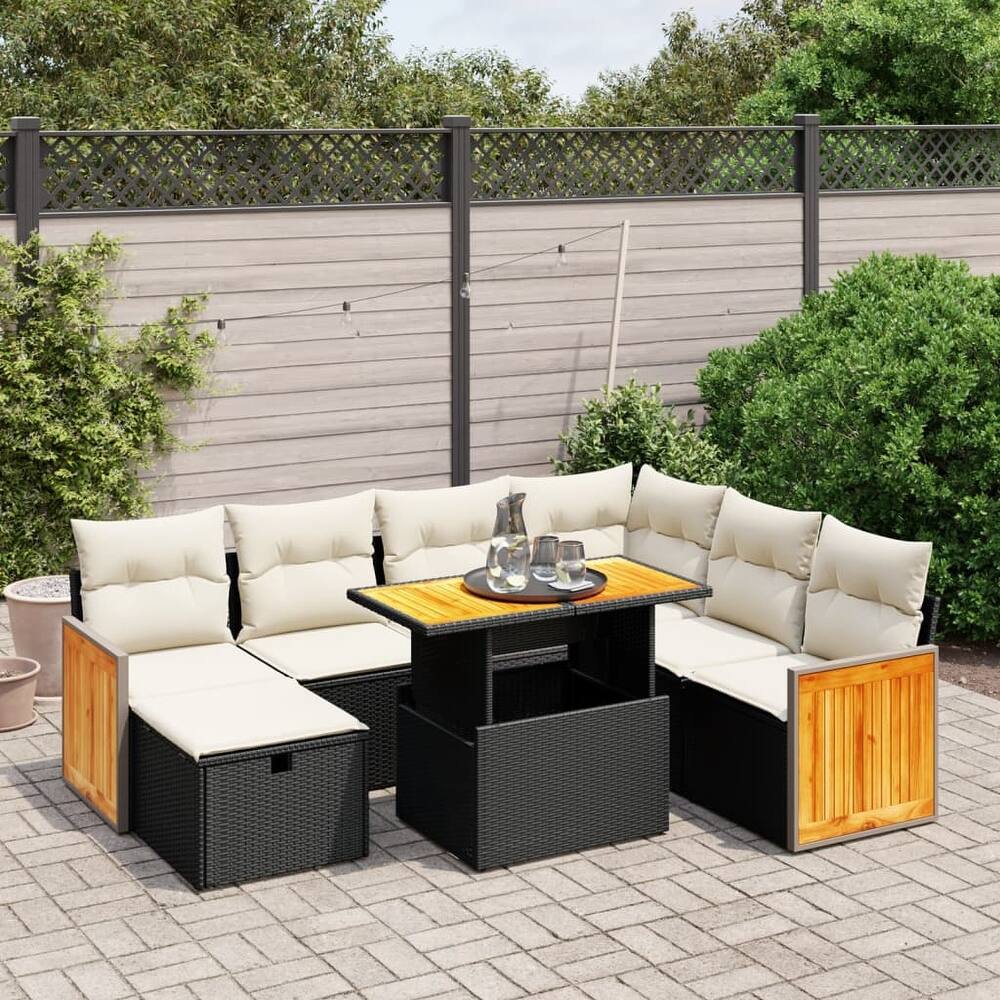 vidaXL Patio Sofa Set with Cushions Outdoor Furniture 8 Piece Poly Rattan - 21.7 x 39.4 x 28.7