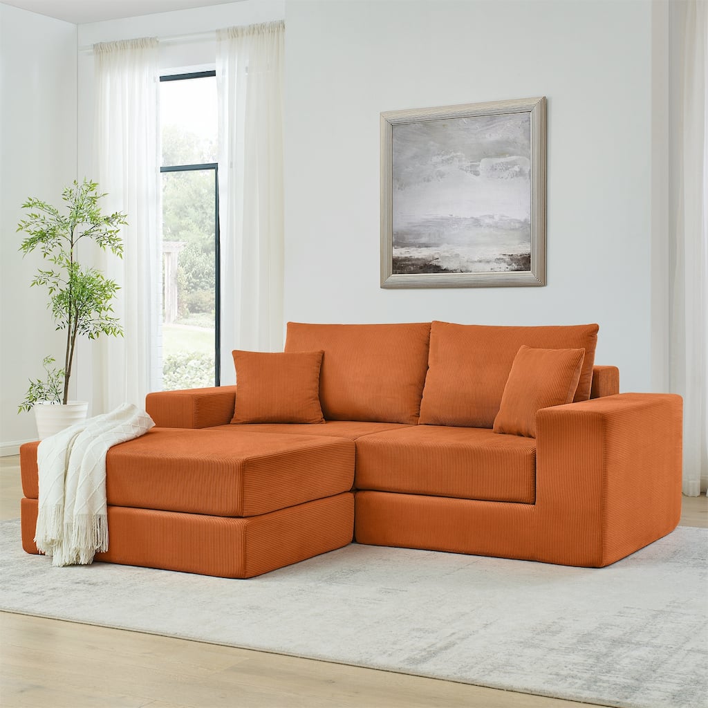 Modular Cloud Sectional Couch, Modern Upholstered L-Shaped Sofa with Removable Ottoman