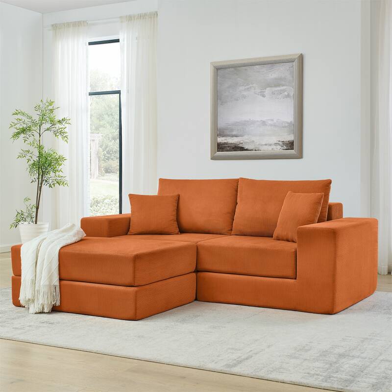 Modular Cloud Sectional Couch, Modern Upholstered L-Shaped Sofa with Removable Ottoman