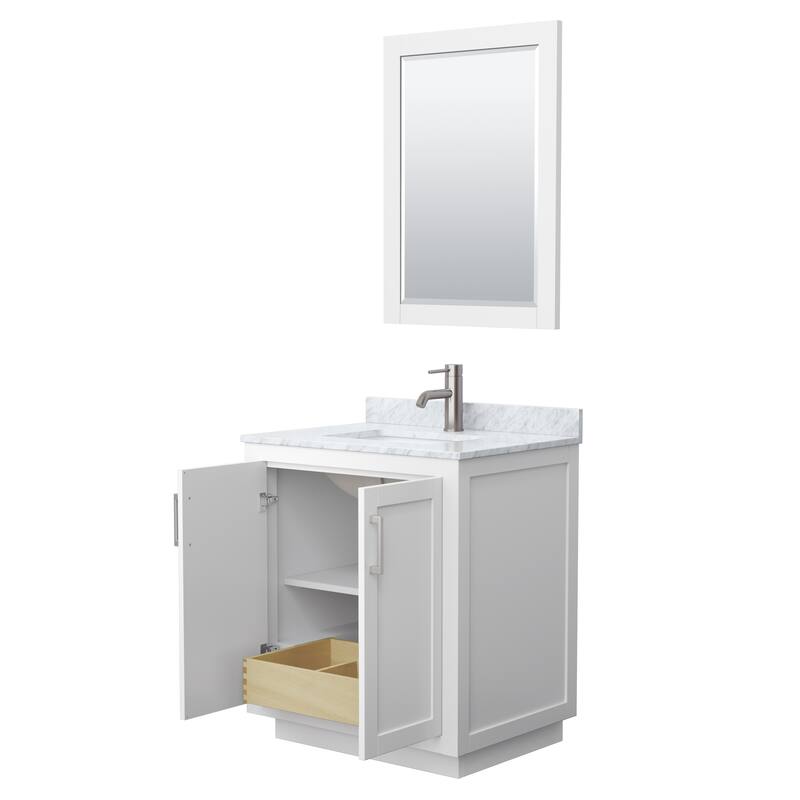 Miranda Single Vanity Set, White Carrara Marble Top, 24-Inch Mirror