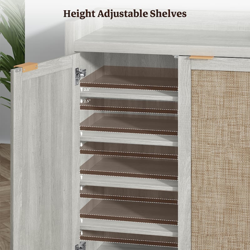 Set of 2 Modern Natural Rattan Shoe Cabinets - 41 x 32.4 x 14.8