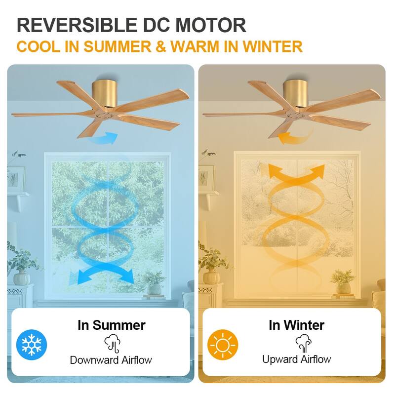 WINGBO 52" Solid Wood DC Motor Integrated LED Hugger Ceiling Fan with Remote