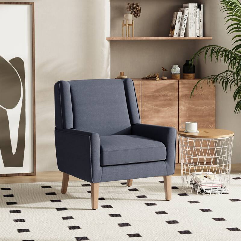Mid-Century Linen Wing Chair - Tailored Channel Tufting & Walnut Tapered Legs, Compact Accent for Reading Nooks
