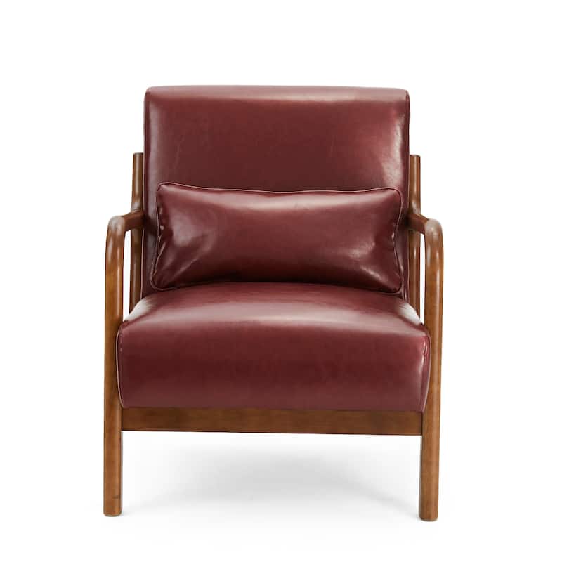 Glitzhome 30.75"H Mid-Century Modern PU Leather Accent Armchair with Rubberwood Frame - 25.75"L x 33.75"W x 30.75"H