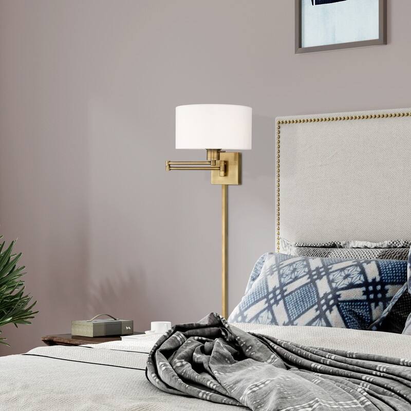 Livex Lighting 1-Light Off-White Drum Shade Swing Arm Wall Lamp, 40036