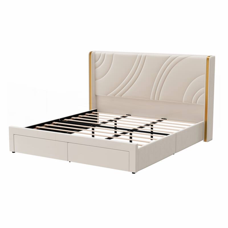 King Size Modern Upholstered LED Bed Frame