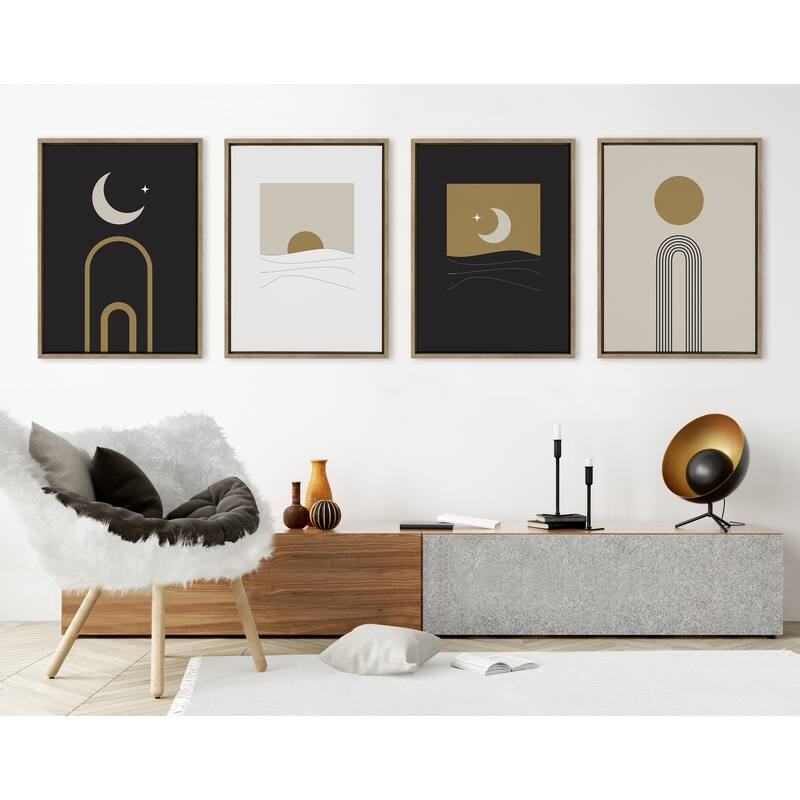 Kate and Laurel Sylvie Modern Sunrise and Sunset Over the Ocean Framed Canvas Art Set by The Creative Bunch Studio
