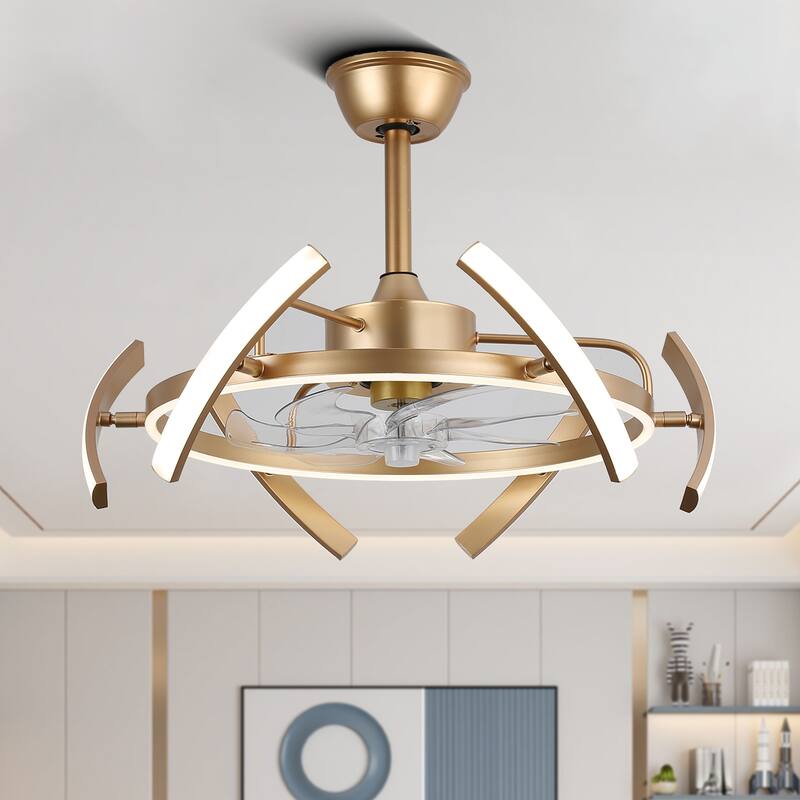 Bella Depot 25" Modern DIY Shape Ceiling Fan with Remote APP Control and Dimmable Light Kit, 6-Speed Reversible Blades