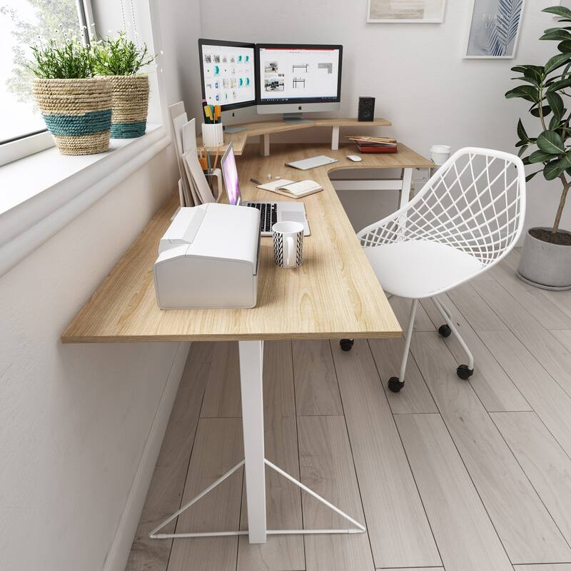 Jamesdar Core Powered L-shaped Computer Gaming Desk with Monitor Stand