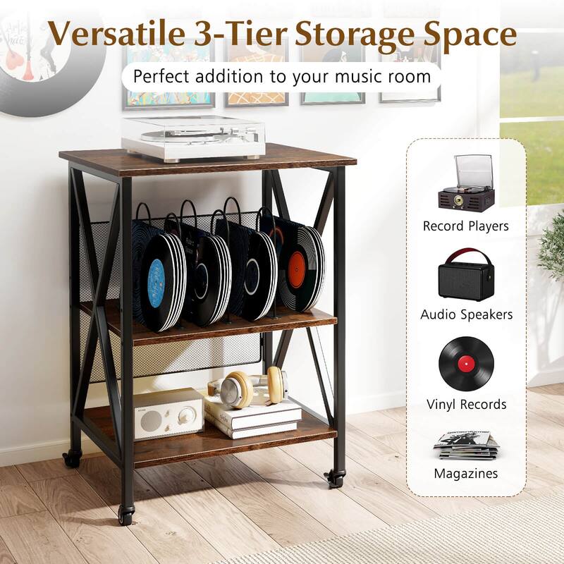 Costway 3-tier Record Player Stand with Metal Dividers Adjustable - See Details