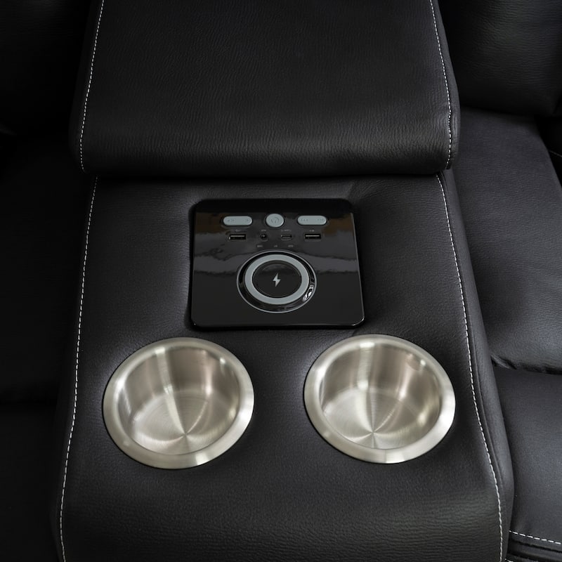 Premium Air Leather Home Theater Loveseat with LED Lights, Recliner with Built-in Speakers & Wireless Charging