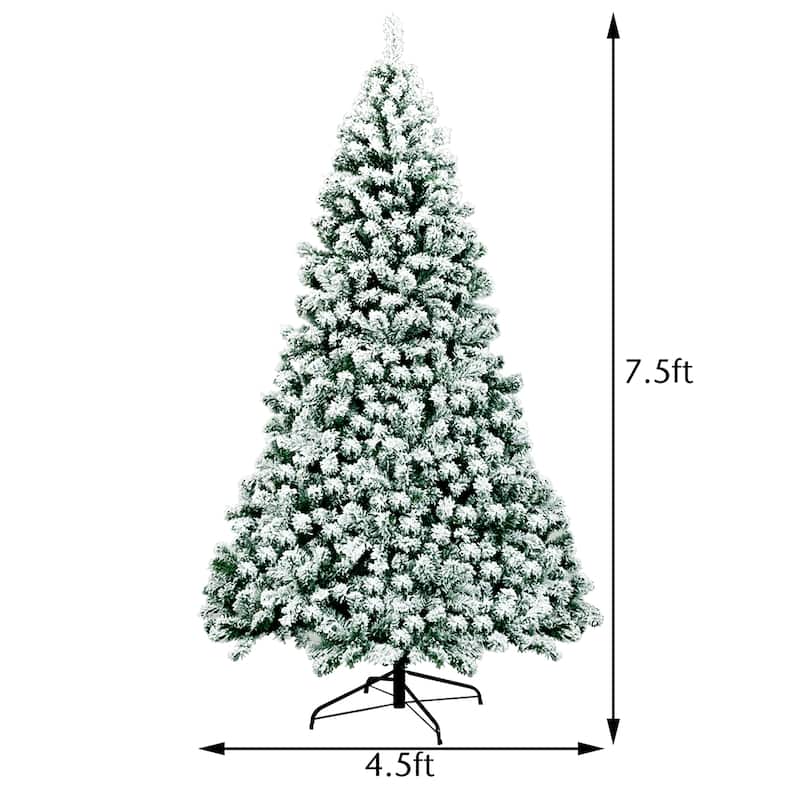 Costway 7.5Ft Pre-Lit Premium Snow Flocked Hinged Artificial Christmas - 7.5 FT