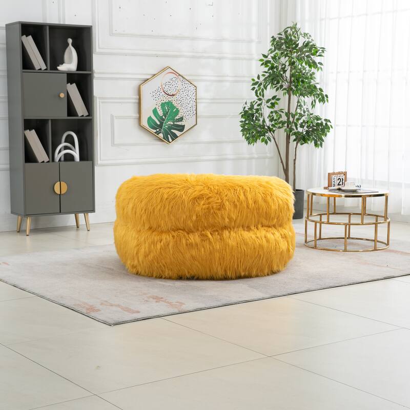 Fluffy Bean Bag Chair with Ottoman, Comfy Bean Bag Lounger for Adults and Kids, Ultra Soft Lazy Sofa Chair with Memory Foam