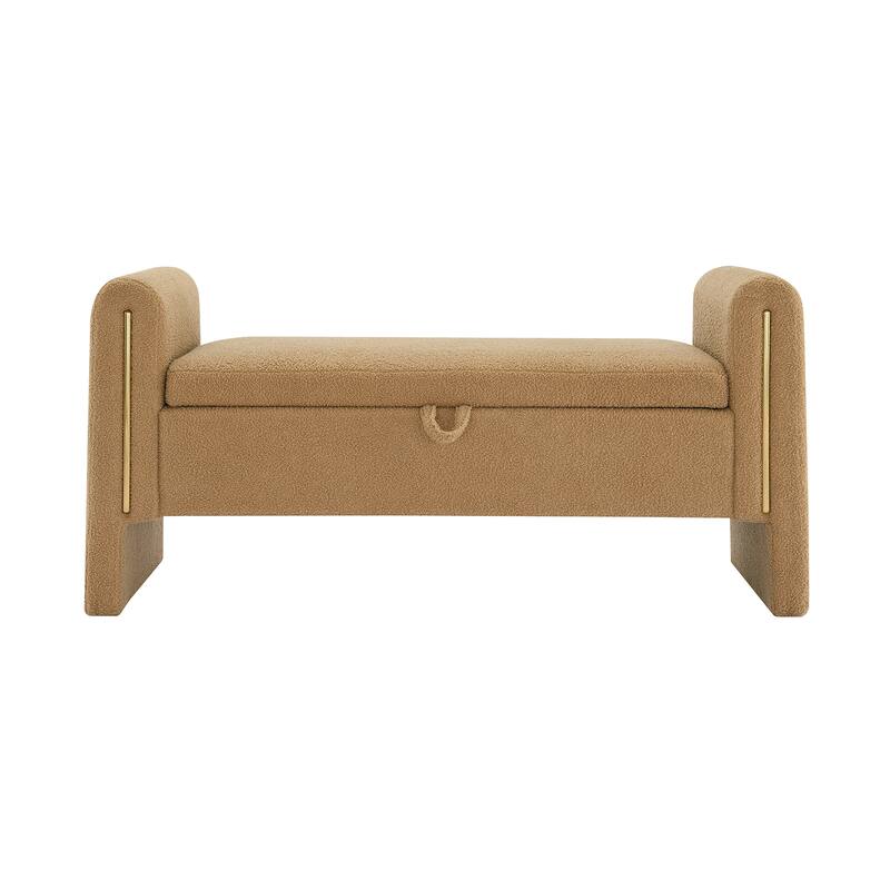 Modern Teddy Bed End Bench with Arms, Plush Upholstered Ottoman Footrest with Storage, Comfy Window Bench for Bedroom