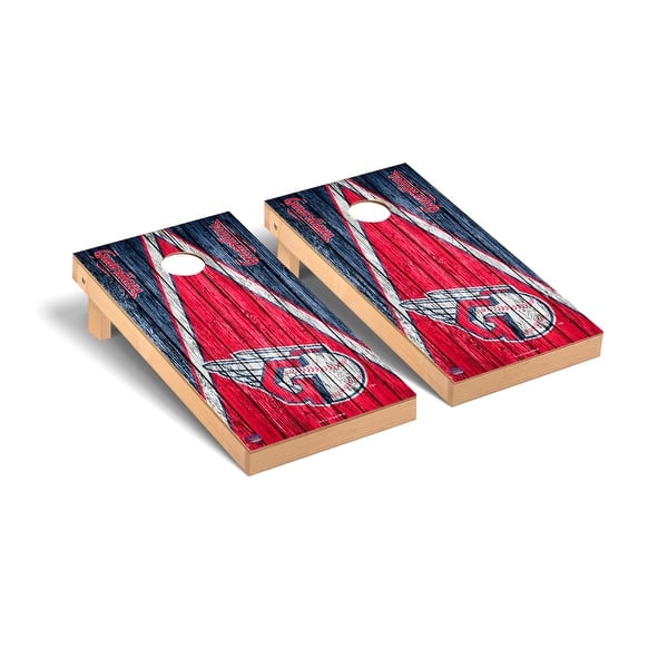 slide 2 of 5, Cleveland Guardians MLB Triangle Cornhole Board Set Include Carrying Case