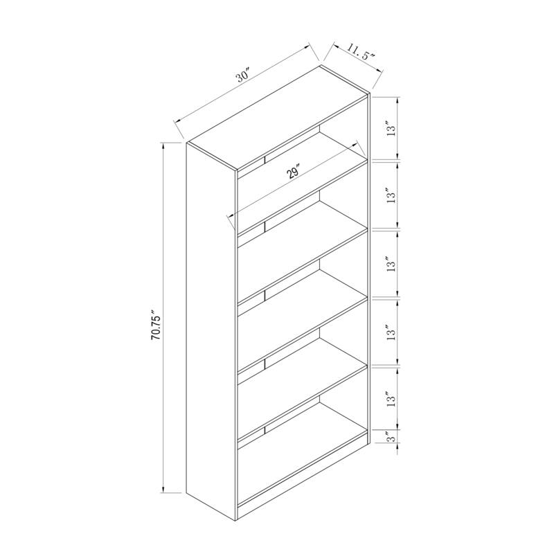 70.75" H Wooden Bookcase Modern 5-layer Bookshelf For Living Room,Office