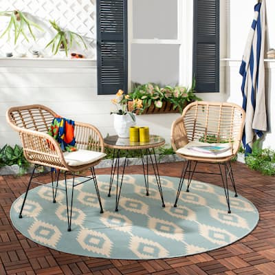 SAFAVIEH Outdoor Living Alton 3 Piece Lounge Set - Brown / White - Chair: 22" x 27" x 31.5"