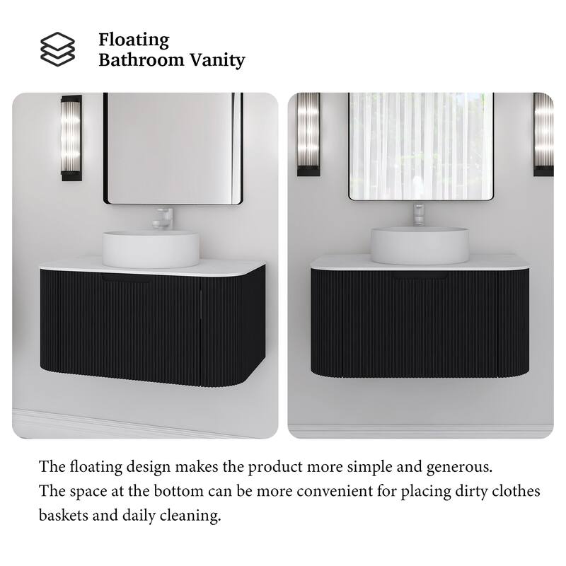Wall-Mounted Bathroom Vanity with White Round Ceramic Sink