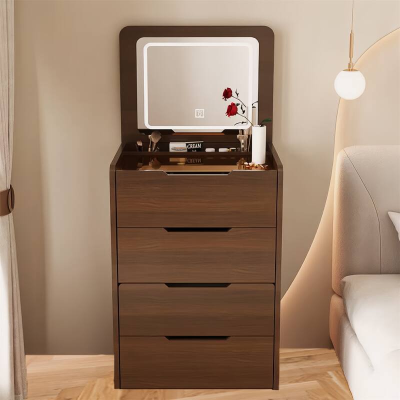 3 In 1 Vanity Desk w/ Plip Top Mirror,Visible Glass Desktop,3 Drawers