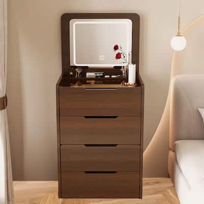 3 In 1 Vanity Desk w/ Plip Top Mirror,Visible Glass Desktop,3 Drawers