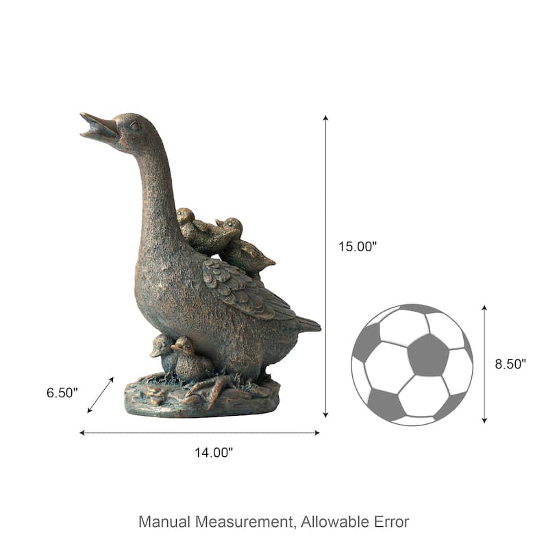 Glitzhome 15"H Resin Faux Bronze Duck Garden Statue Outdoor Decor