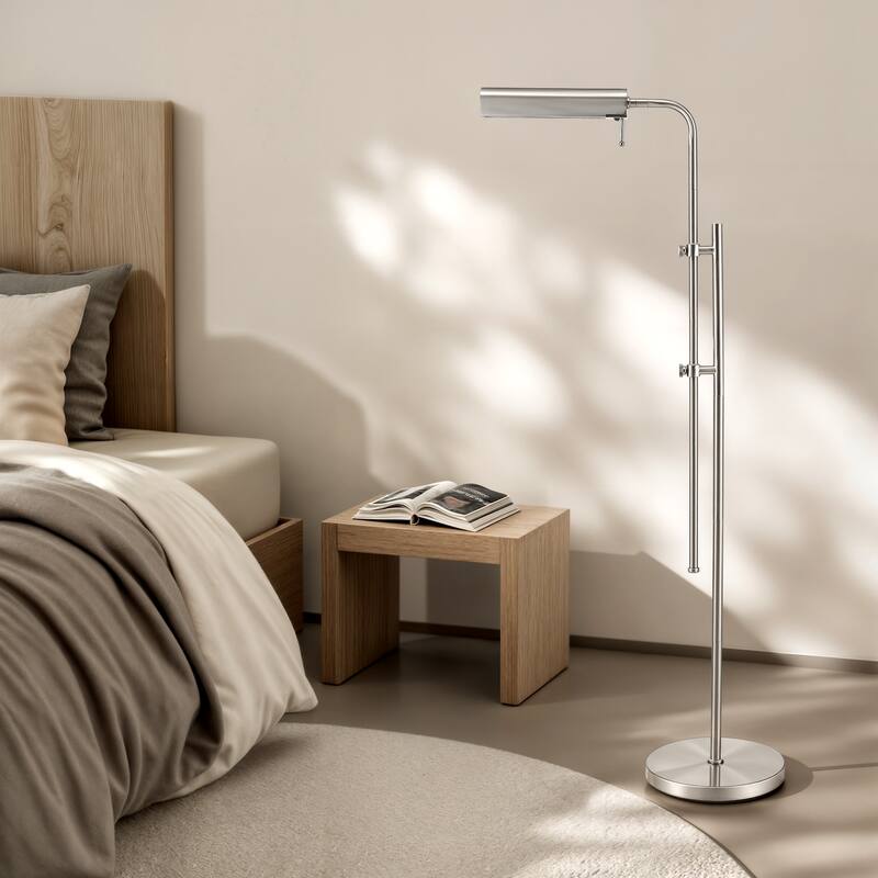 62.5 in. Industrial 1-Light 3CCT LED Pharmacy Floor Lamp for Living Room with Metal Shade - Brushed Nickel