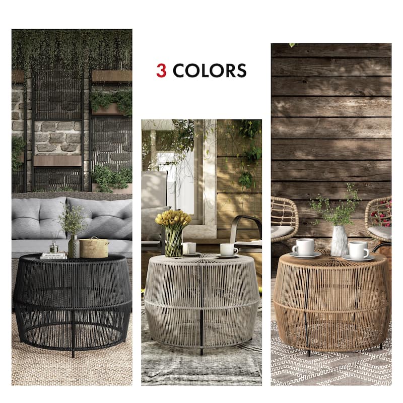 Alia Coastal Natural 22-inch Boho Outdoor Patio Rattan Outdoor Round Coffee Table by M&L Co.