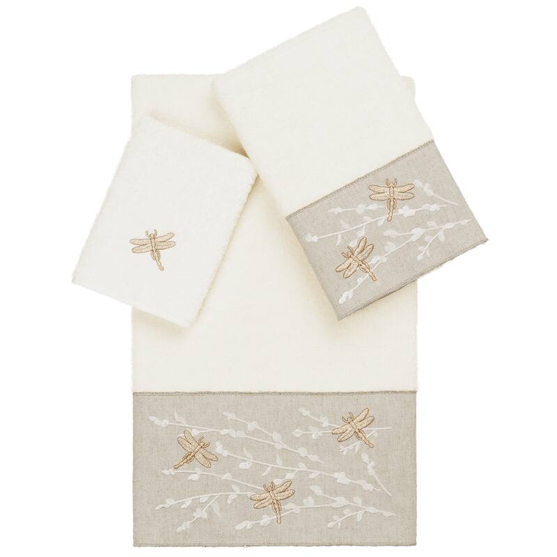 Authentic Hotel and Spa 100% Turkish Cotton Braelyn 3PC Embellished Towel Set - Cream