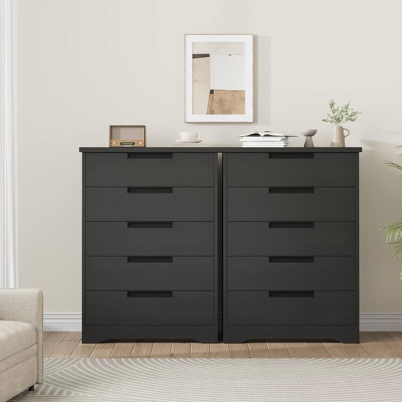 5 Drawer Dresser for Bedroom, Natural Chest of Drawers with Embedded Handles, Wooden Dresser Organizer